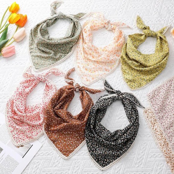 8 Pcs Floral Chiffon Headbands Triangle Boho Hair Scarves Women Accessories main image 6